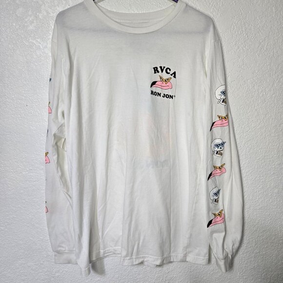 RVCA Ron Jon Shirt Men's Large Luke Pink Flamingo Skull Logo Surfer - Picture 2 of 10
